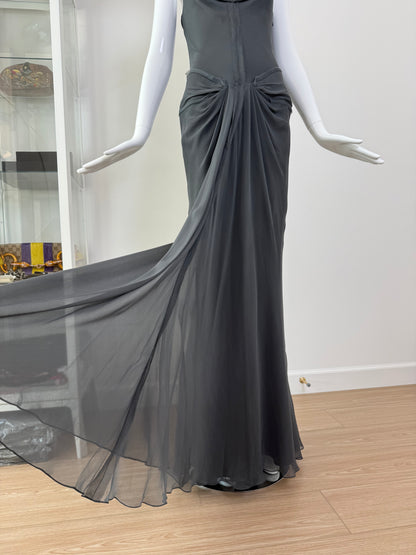 VERA WANG Vintage Grey Silk Ethereal Gown w. Train