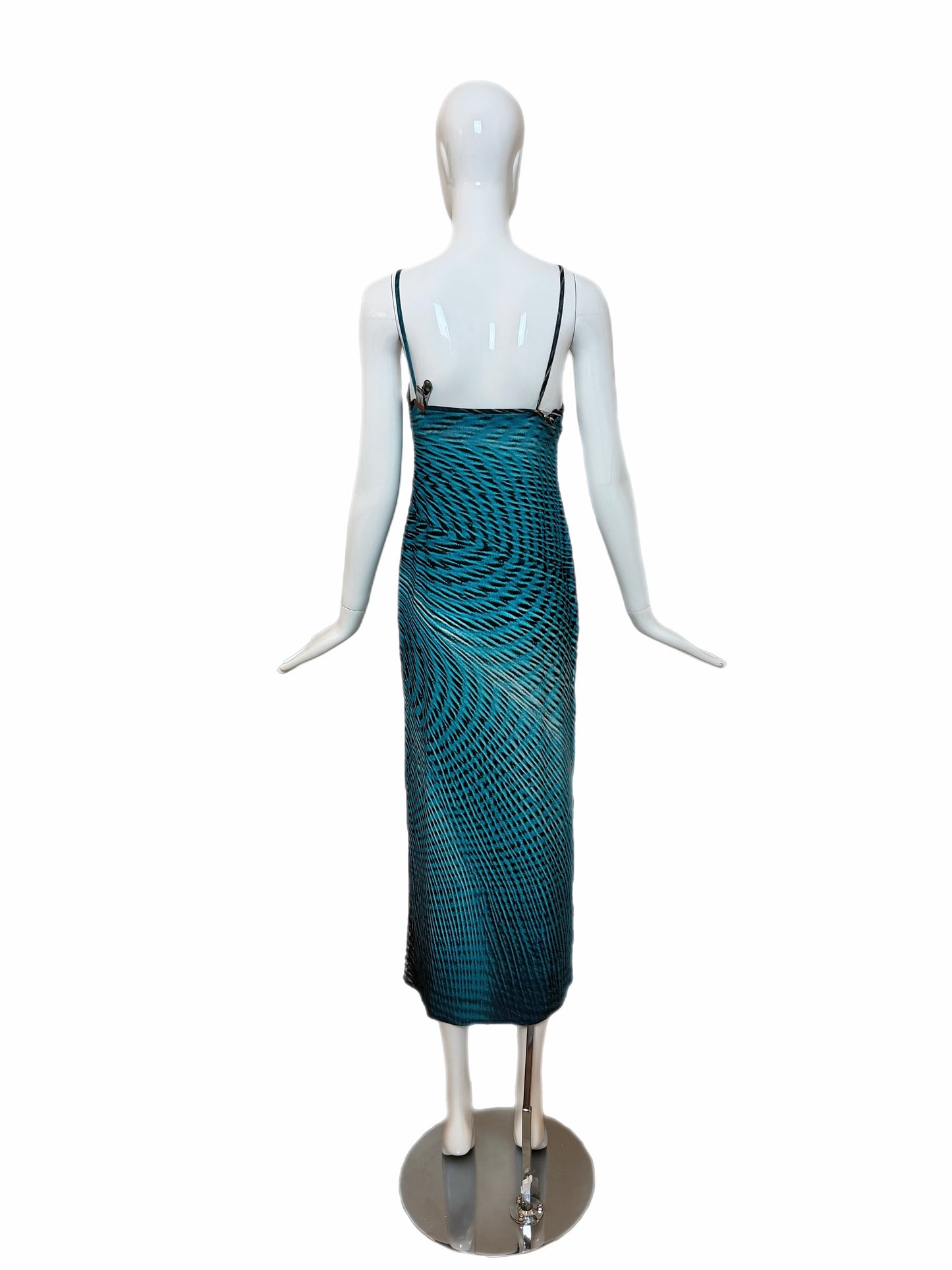 ROBERTO CAVALLI 2001 Vintage Psychedelic Print Chain Accent Dress