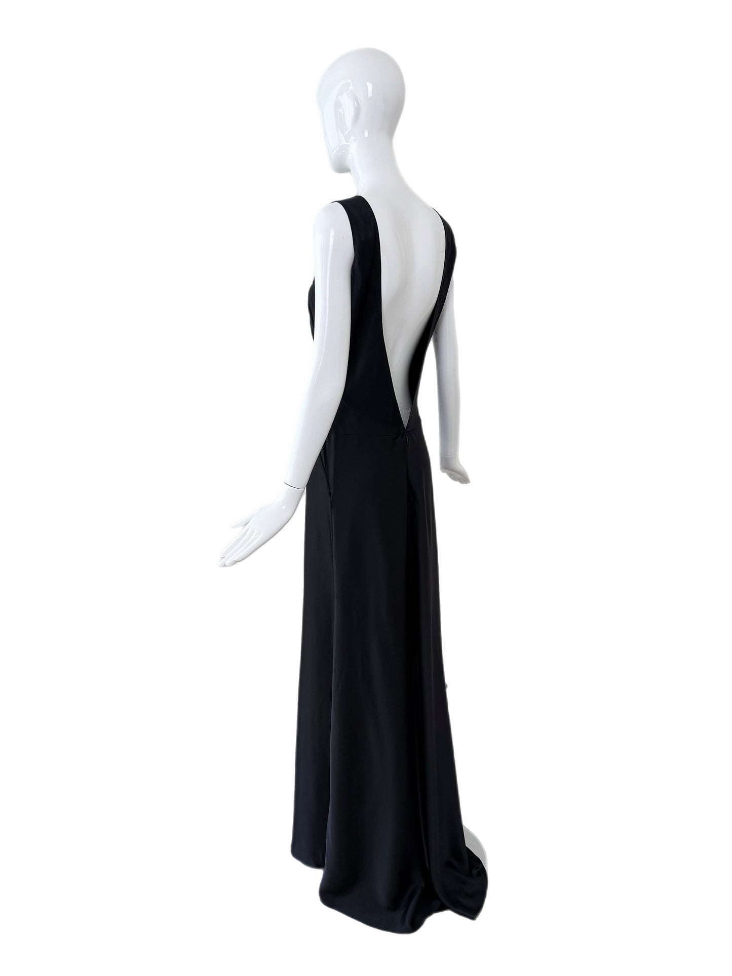 VERA WANG c. 2012 Liquid Silk Ruched Black Backless Evening Gown