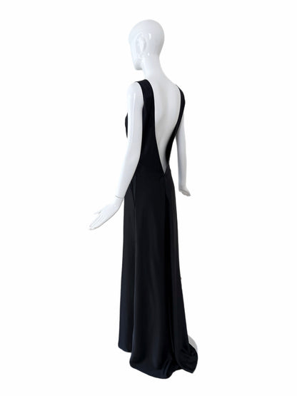 VERA WANG c. 2012 Liquid Silk Ruched Black Backless Evening Gown