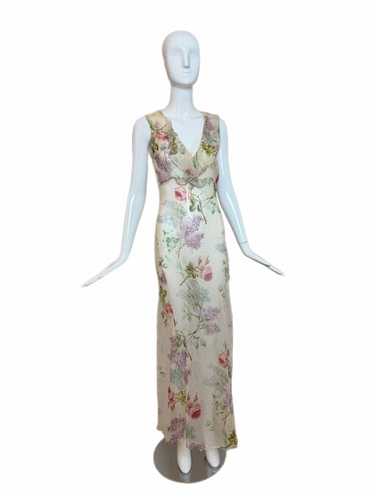JILL STUART 90's Vintage Silk Sheer Floral Slip Maxi Dress