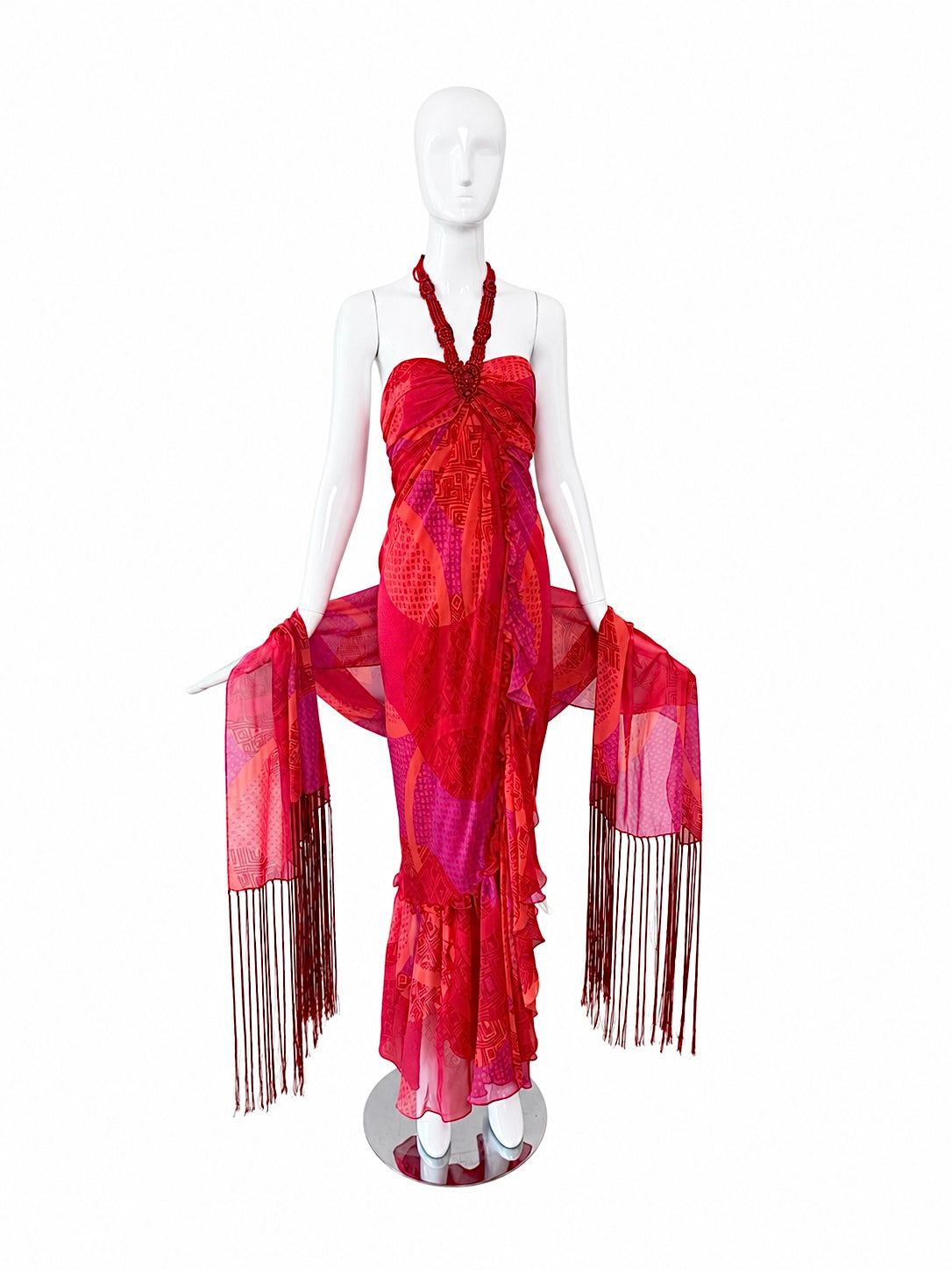 ICEBERG 2006 Vintage Runway Silk Embellished Ruffle Gown + Shawl