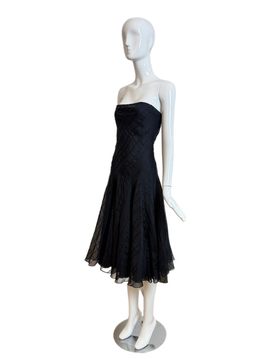 DONNA KARAN 98/99 Vintage Silk Beaded Black Strapless Voluminous Dress