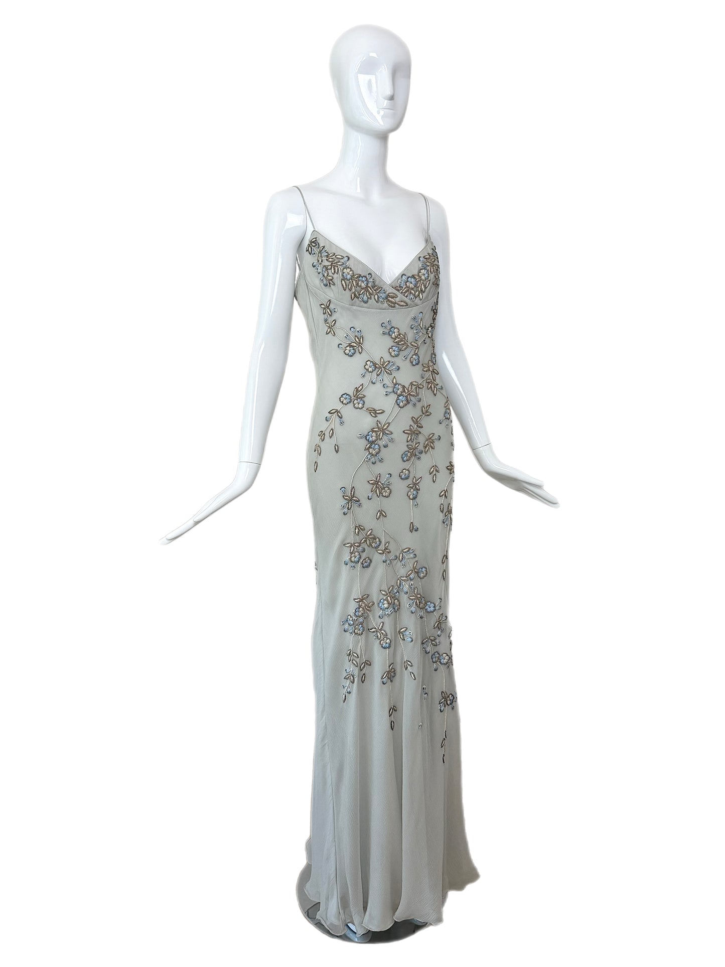 EAVIS & BROWN 90's Vintage Couture Silk Hand Beaded Embroidered Gown