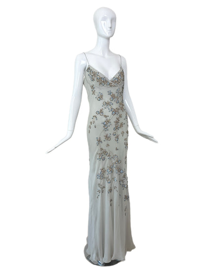 EAVIS & BROWN 90's Vintage Couture Silk Hand Beaded Embroidered Gown