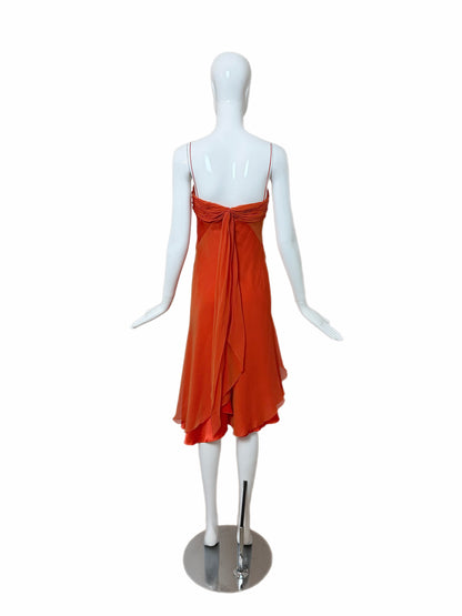 DANES 90's Vintage Orange Silk Knee Length Cocktail Dress