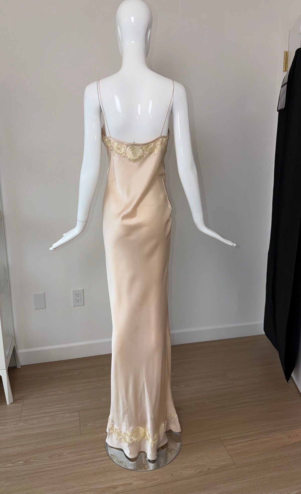 Les Habitudes 90's Vintage Blush Peach Beaded Floral Antique Look Slip Gown
