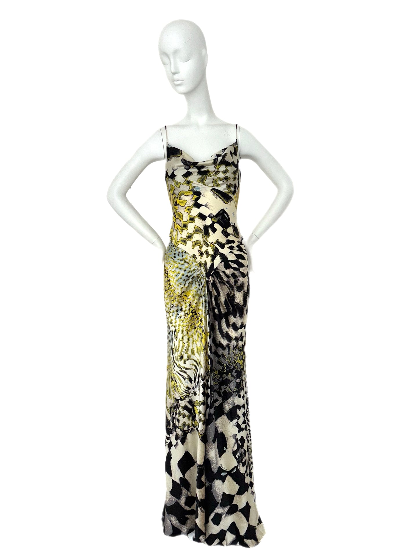 ROBERTO CAVALLI 2003 Vintage Runway Print Silk Pyschedelic Gown