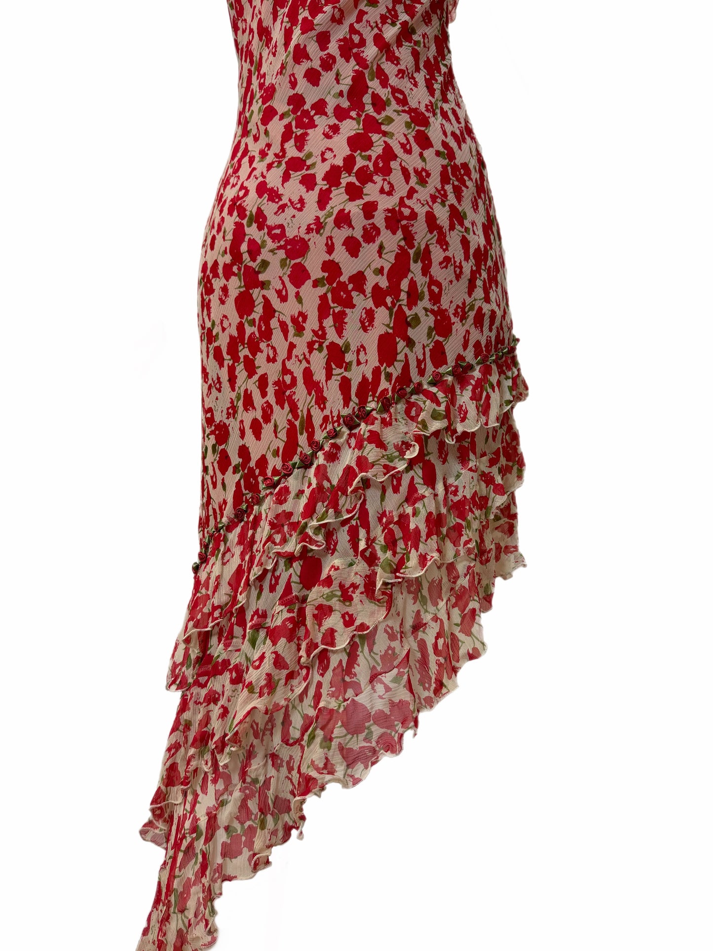 SUE WONG 2002 Vintage Silk Rosette Ruffle Cocktail Dress
