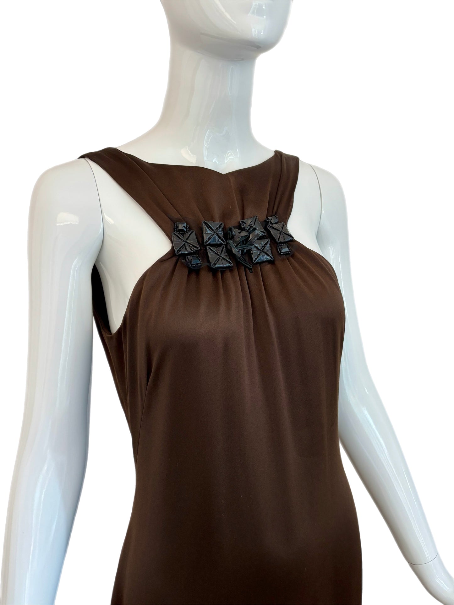 J. MENDEL Vintage Chocolate Brown Silk Backless Gown