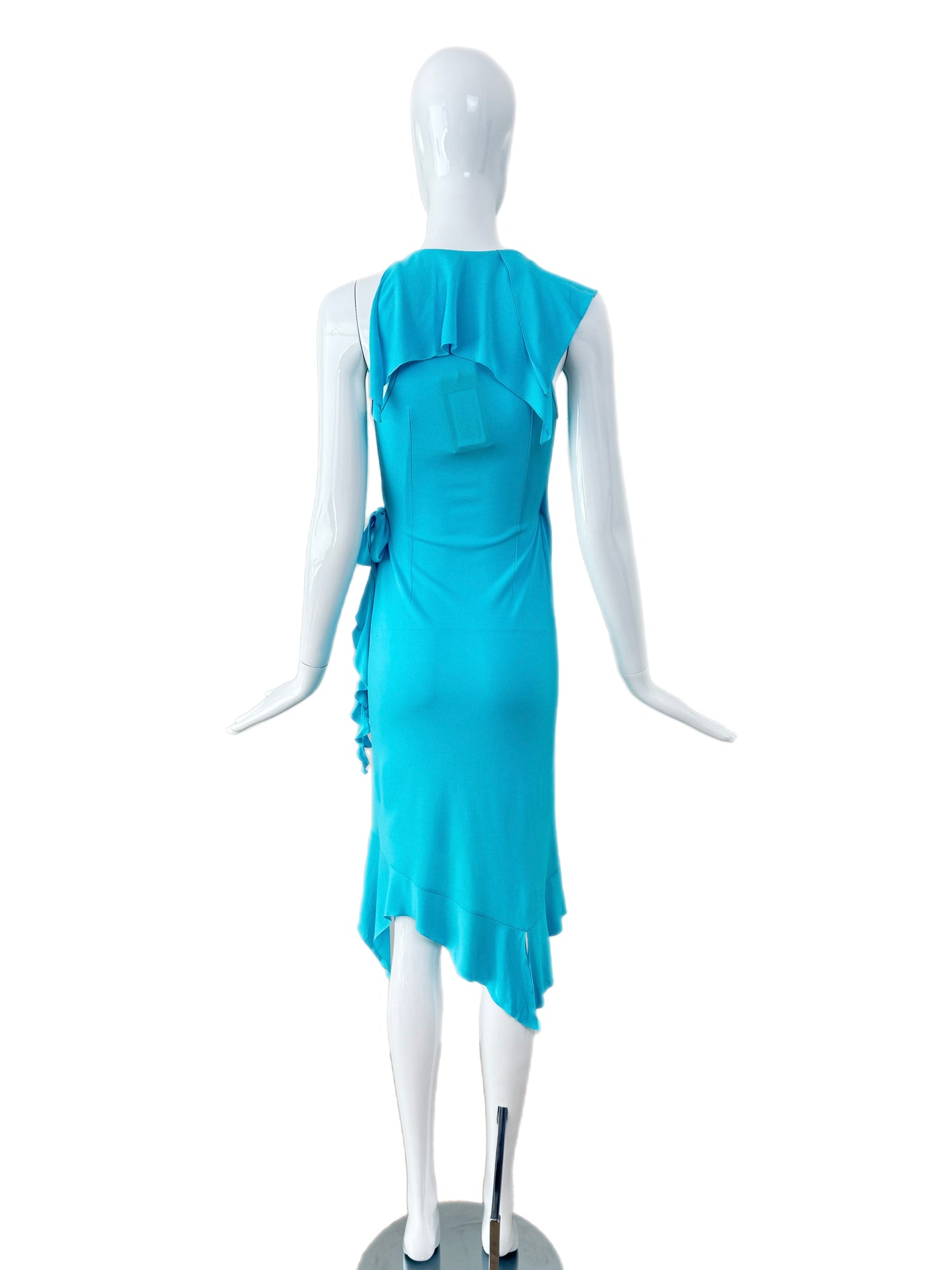 VERSACE 2004 Vintage Aqua Blue Ruffle Wrap Dress