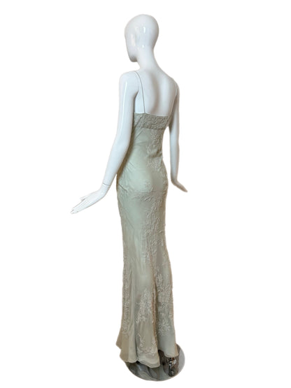 LES HABITUDES 90's Vintage Couture Silk Hand Beaded / Pearled Floral Gown