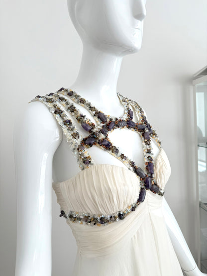 MANDALAY Vintage Ivory Silk Embellished Babydoll Dress