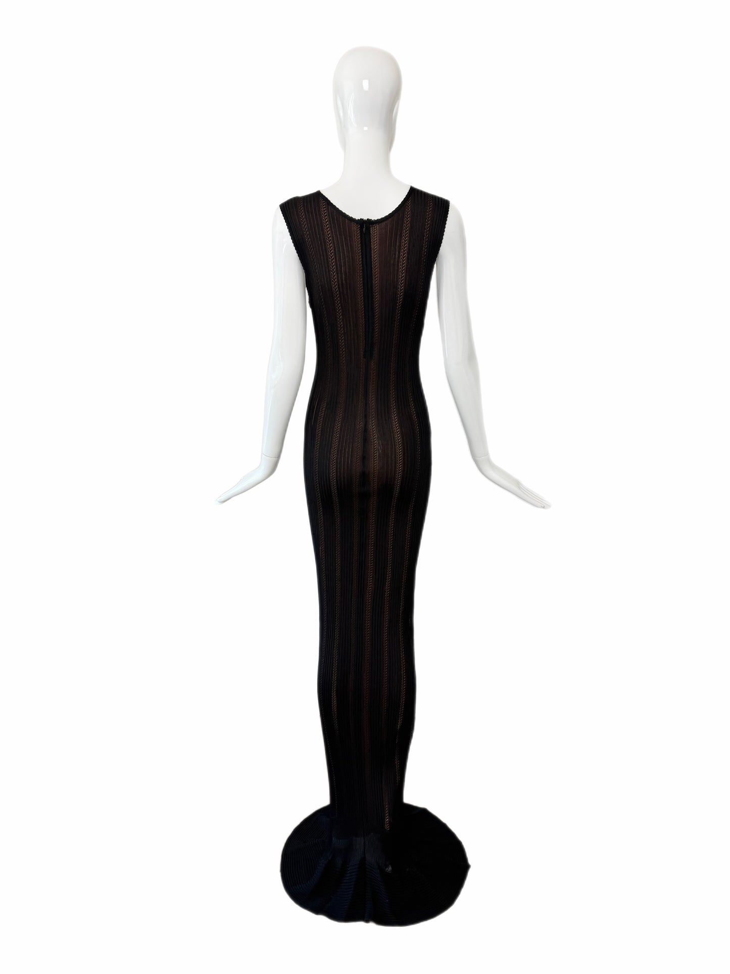 AZZEDINE ALAIA 1996 Vintage Iconic Extra Long Pointelle Knit Mermaid Gown