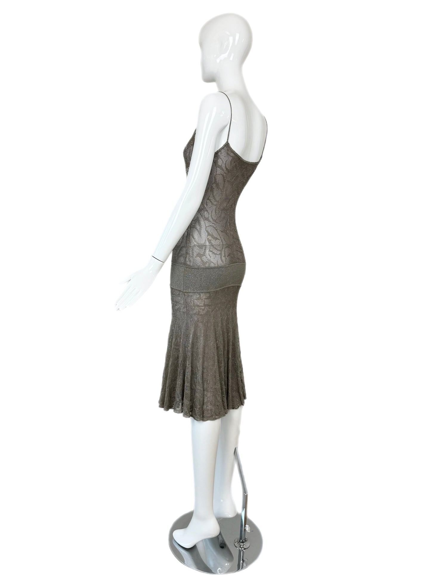 CHANEL 2004 Vintage Silver Metallic Knee Length Dress