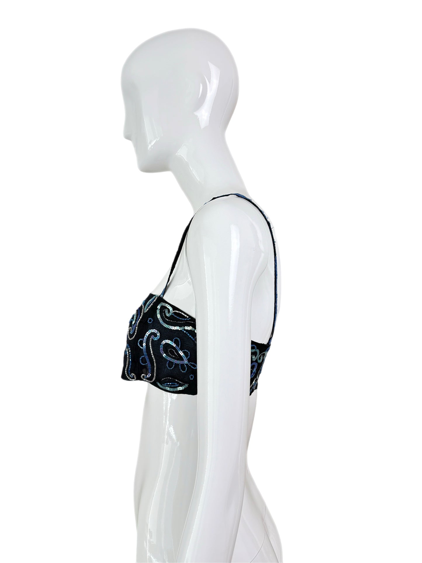 EMPORIO ARMANI 2001 Vintage Runway Silk Embellished Blue Bandeau Top