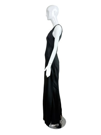 DONNA KARAN 90's Vintage Hammered Satin Black Evening Gown