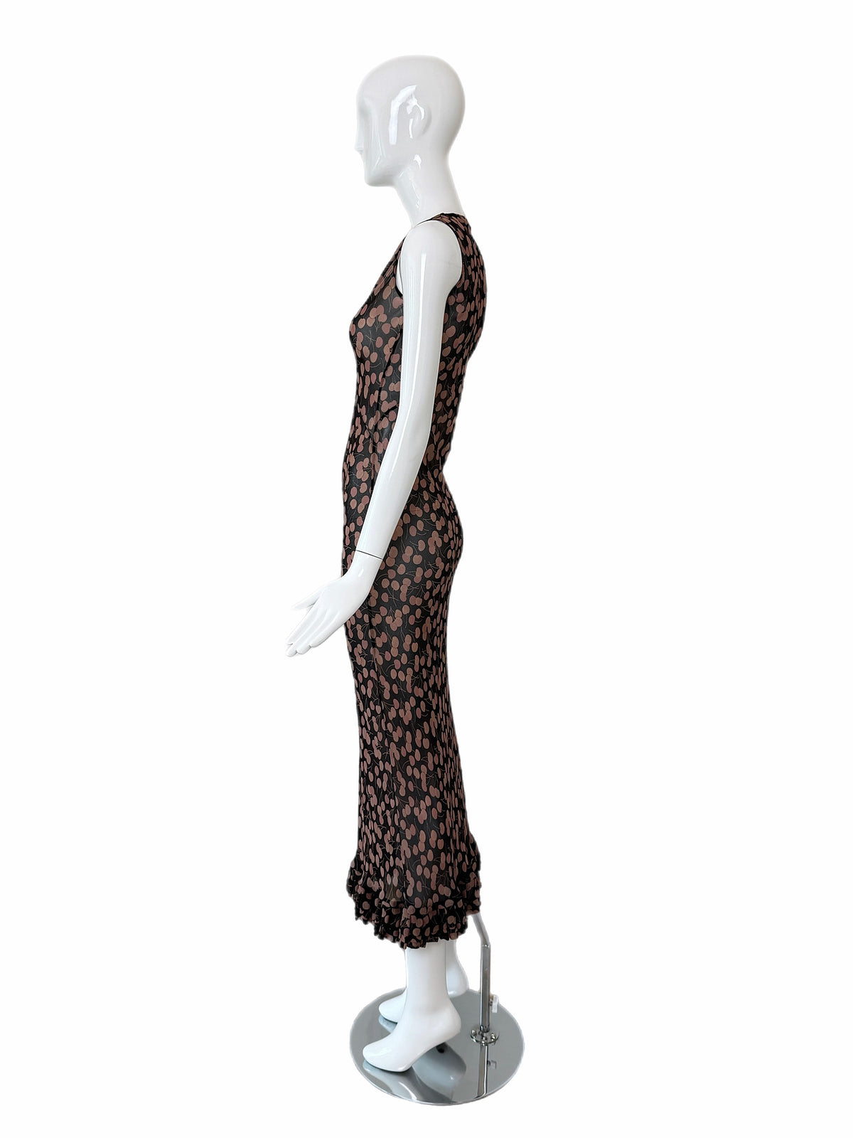 COLLETTE DINNIGAN Vintage Sheer Silk Cherry Print Ankle Length Dress