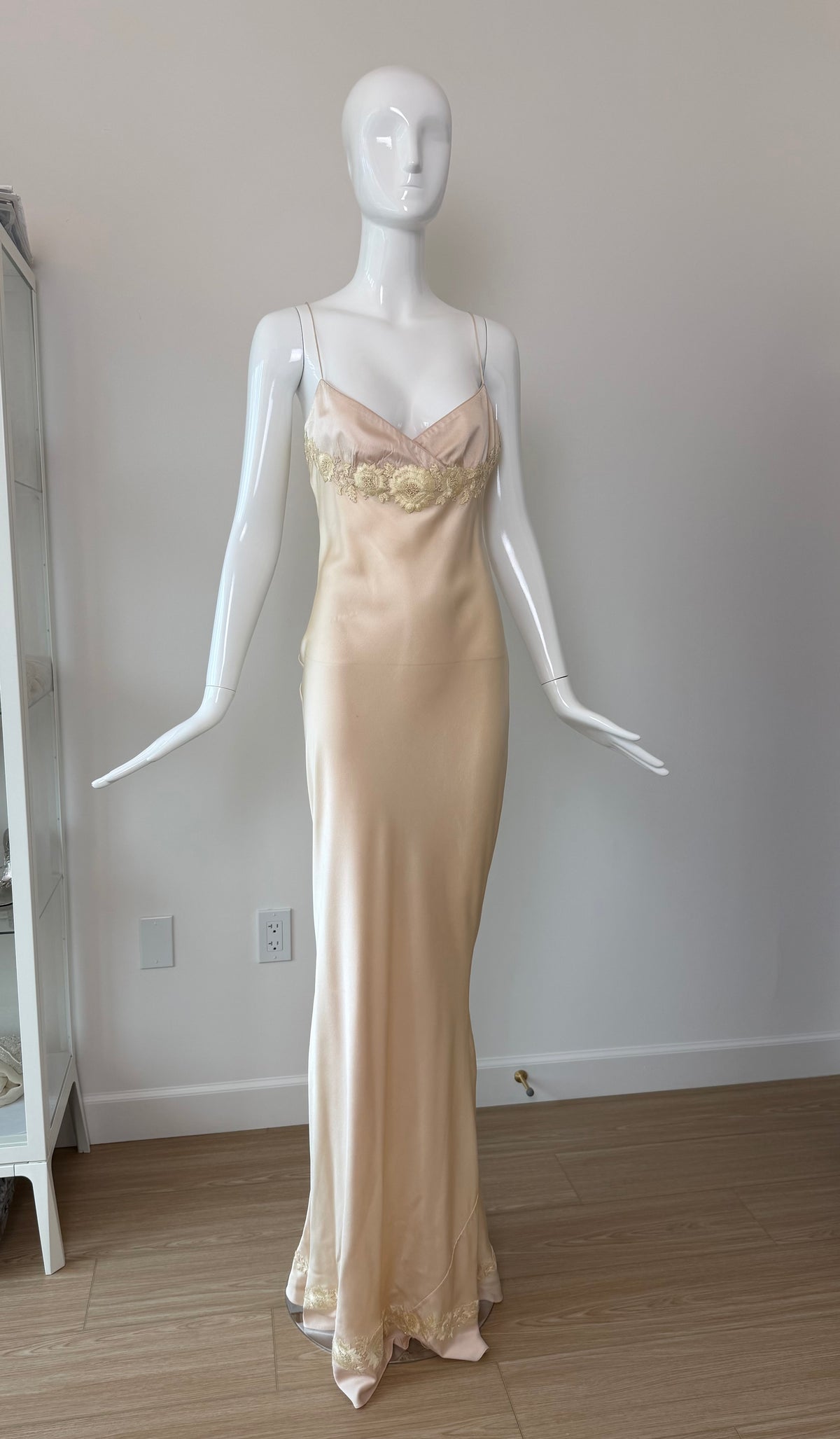 Les Habitudes 90's Vintage Blush Peach Beaded Floral Antique Look Slip Gown