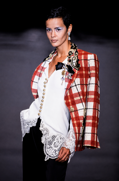 DIOR 1995 Vintage Runway Ivory Blouse/Jacket w. Gold Buttons and Embroidery