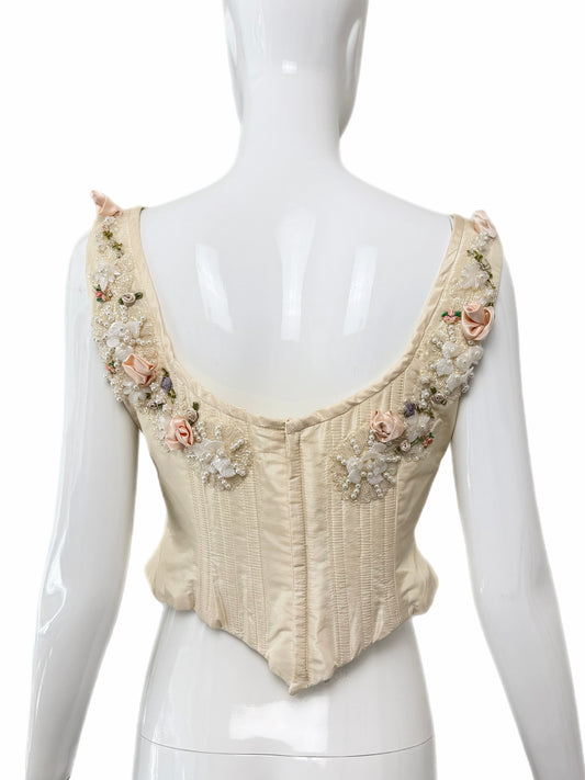 EAVIS & BROWN 90's Vintage Vanilla Silk Embellished Hard Boned Bridal Corset