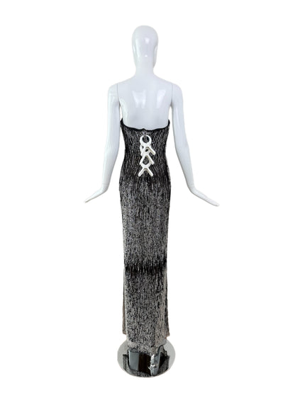 VERA WANG 1999 Vintage Iridescent Beaded & Sequin Column Evening Gown