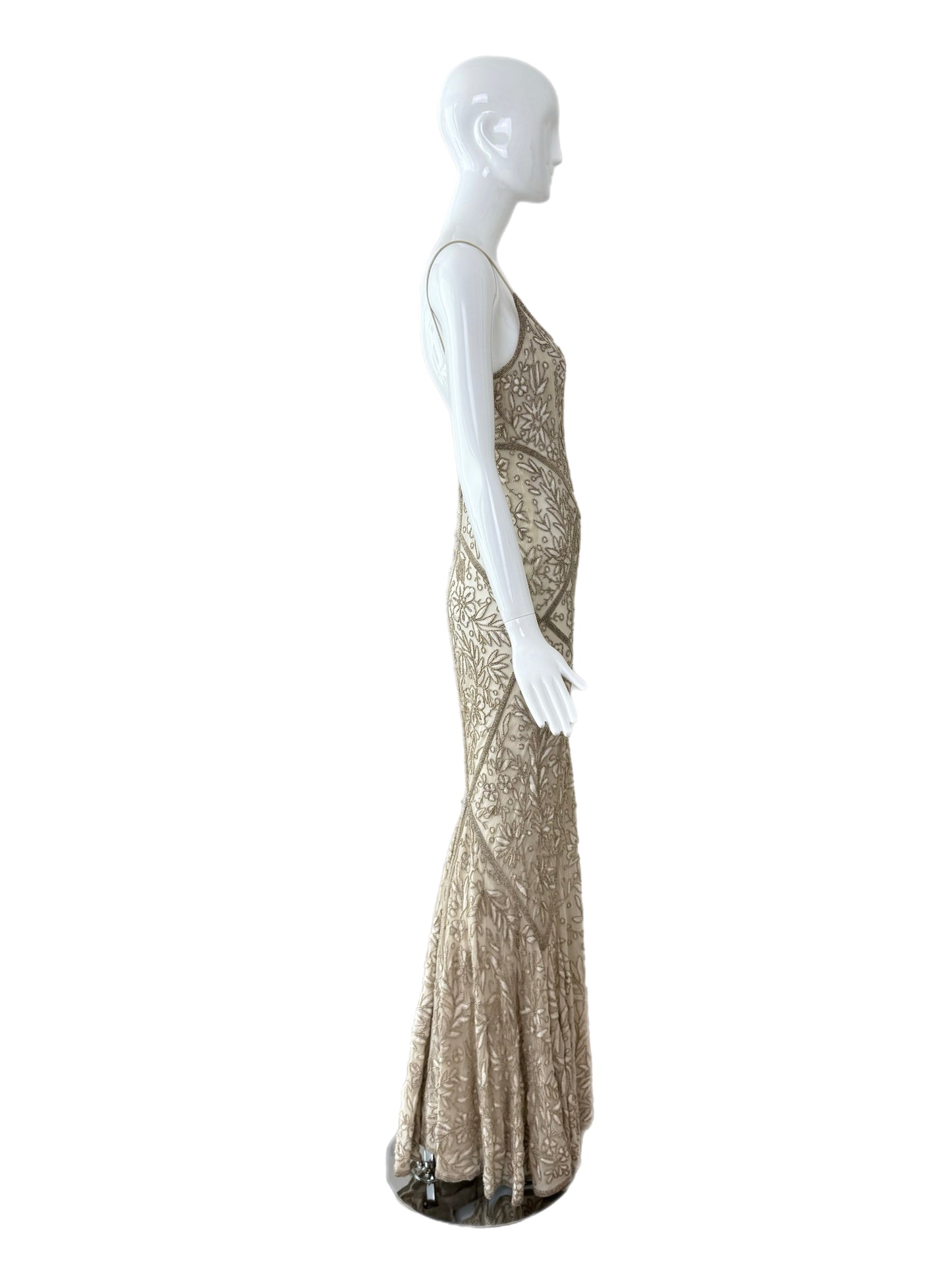 LES HABITUDES 90's Vintage Couture Silk Hand-Beaded Evening Gown