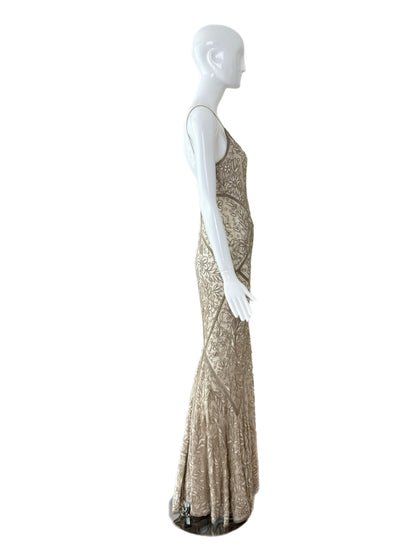 LES HABITUDES 90's Vintage Couture Silk Hand-Beaded Evening Gown