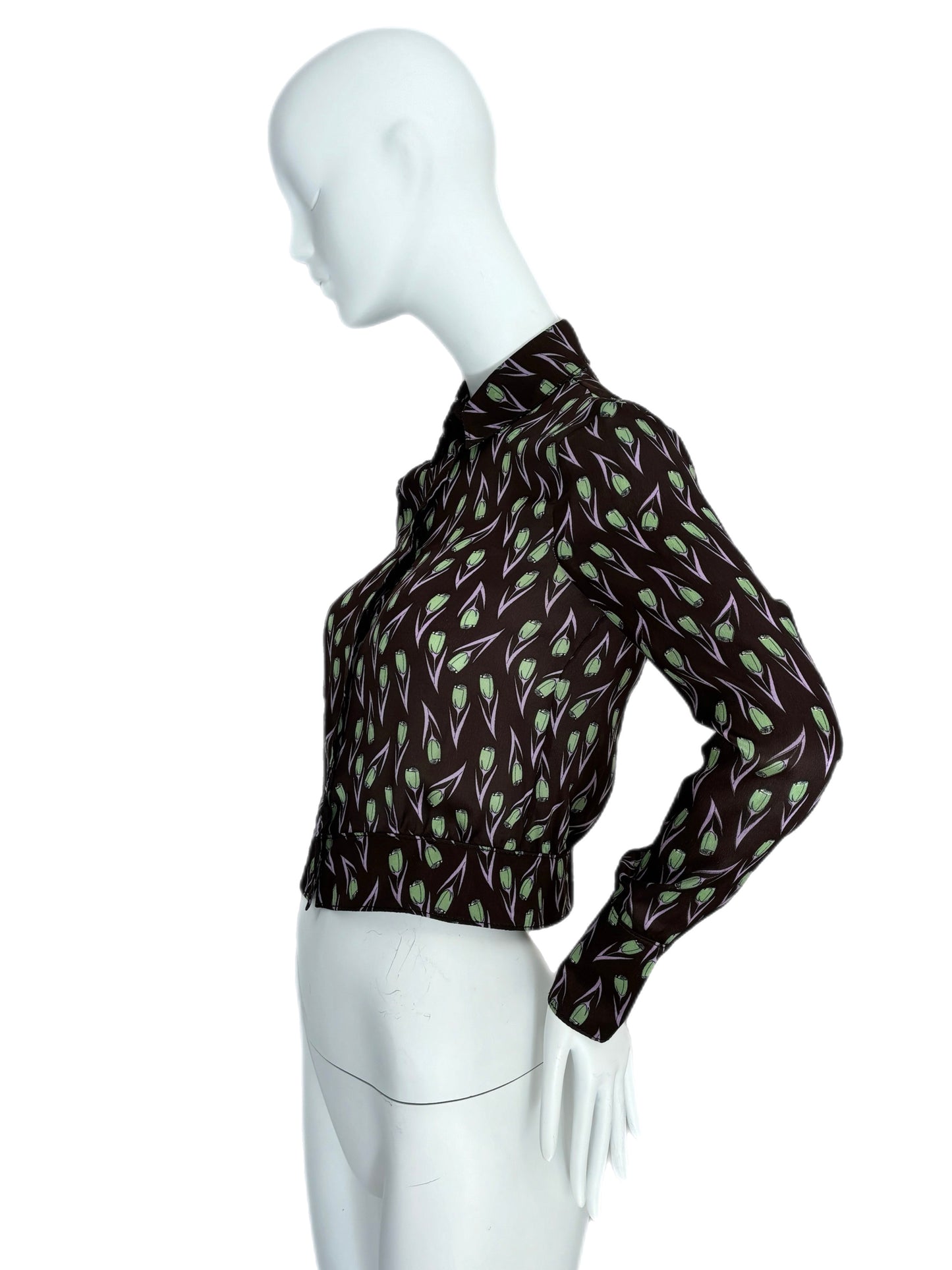 MIU MIU 2000 Vintage Runway Tulip Print Silk Blouse