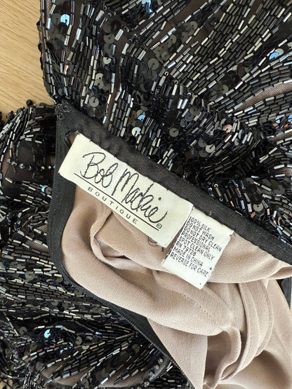 BOB MACKIE Vintage Anthracite Heavy Beaded Backless Mini Dress