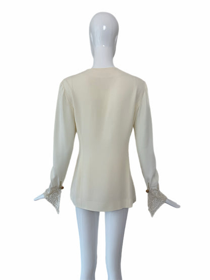 DIOR 1995 Vintage Runway Ivory Blouse/Jacket w. Gold Buttons and Embroidery