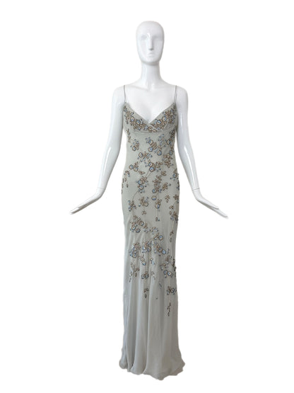 EAVIS & BROWN 90's Vintage Couture Silk Hand Beaded Embroidered Gown