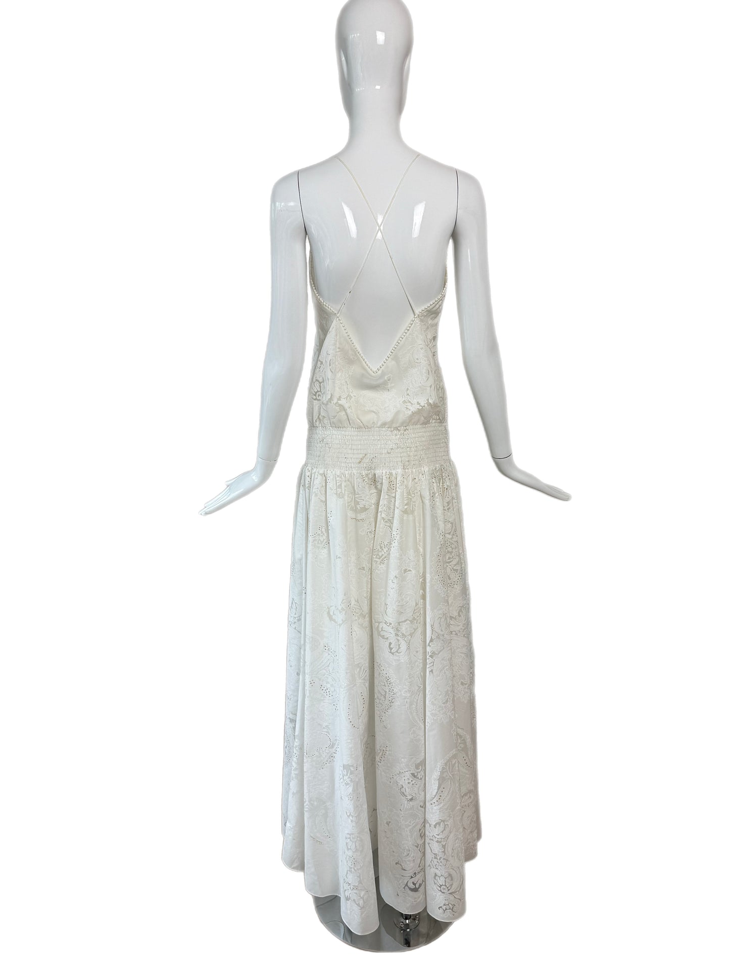 ROBERTO CAVALLI 2016 White Blouson Maxi Dress w. Hand Painted Gold Design