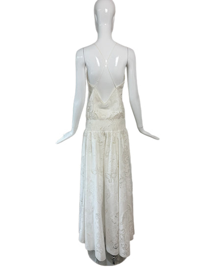 ROBERTO CAVALLI 2016 White Blouson Maxi Dress w. Hand Painted Gold Design