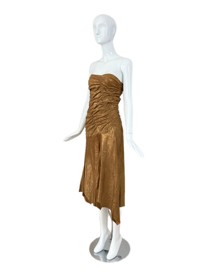 DONNA KARAN 2001 Vintage Runway Gold Leather Dress