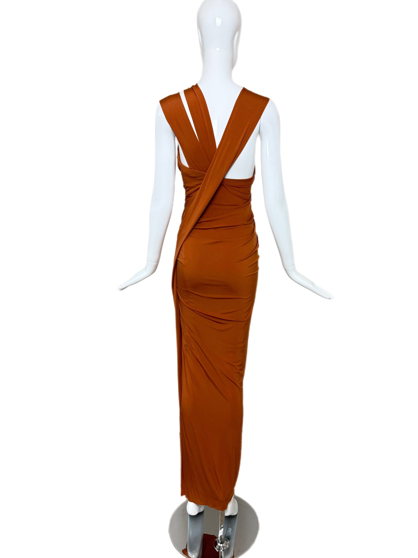 DONNA KARAN 2012 Vintage Runway Pumpkin Ruched Long Dress