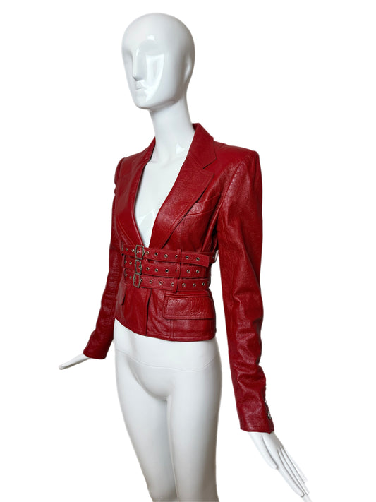 DIOR by JOHN GALLIANO 2003 Vintage Hardcore Red Leather Bondage Blazer Jacket