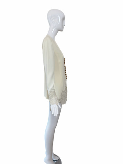 DIOR 1995 Vintage Runway Ivory Blouse/Jacket w. Gold Buttons and Embroidery