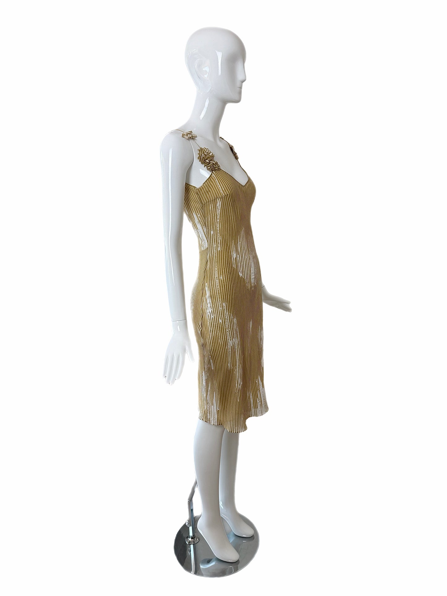 JOHN GALLIANO 2001 Vintage Silk Brushstroke Golden Flower Motif Slip Dress