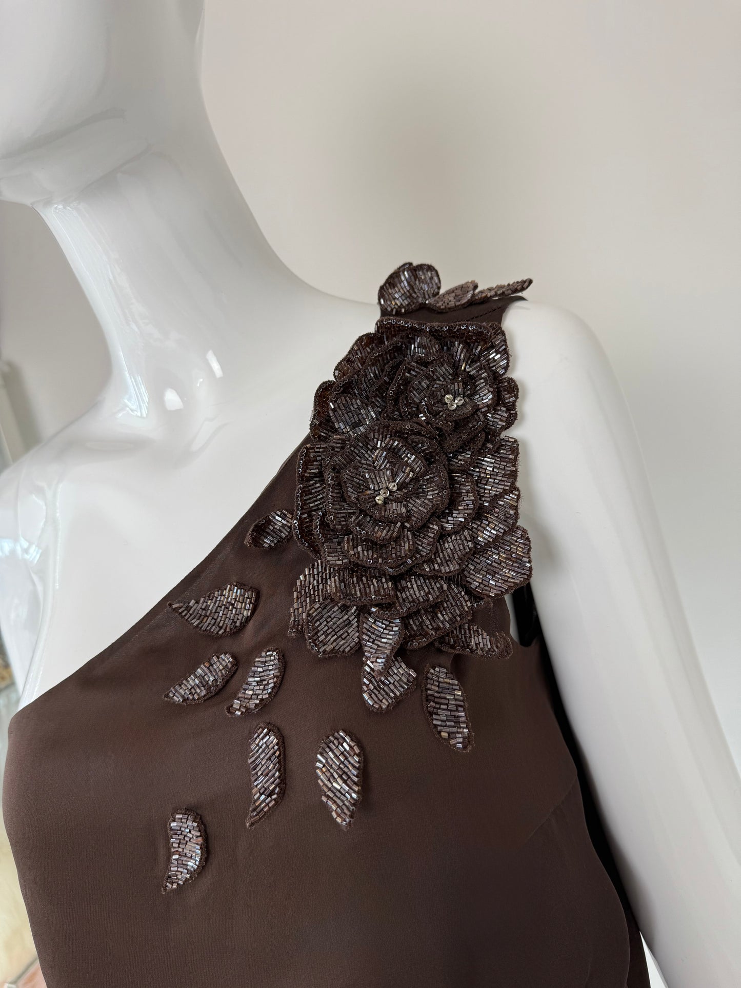 VALENTINO 00's Vintage Silk Embellished One Shoulder Blouse