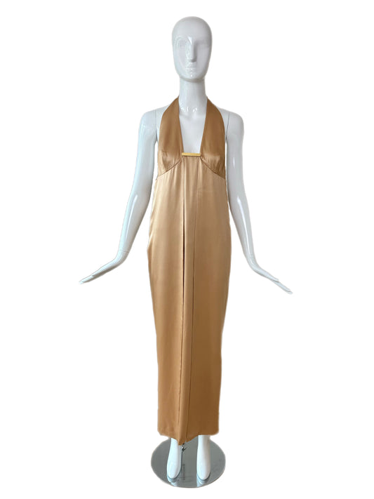 GIANNI VERSACE 90's Vintage Silk Champagne Gold Evening Gown
