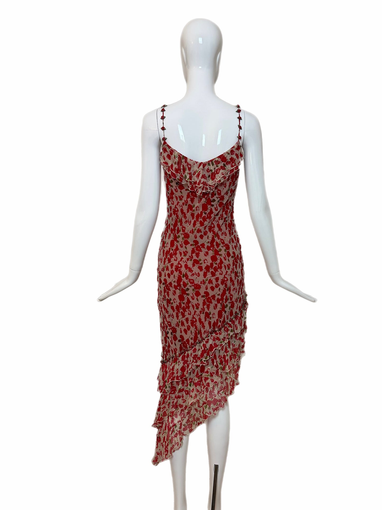 SUE WONG 2002 Vintage Silk Rosette Ruffle Cocktail Dress