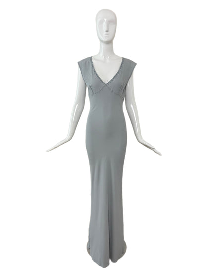 LES HABITUDES 90's Vintage Dusty Powder Blue Floral Neckline Slip Gown