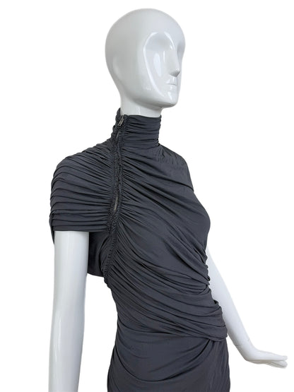 DONNA KARAN Vintage Grey Ruched Zipper Dress