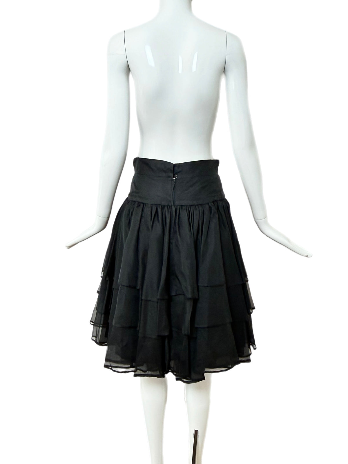 EAVIS & BROWN 80's/90's Vintage Black Silk Tiered Knee Length Skirt