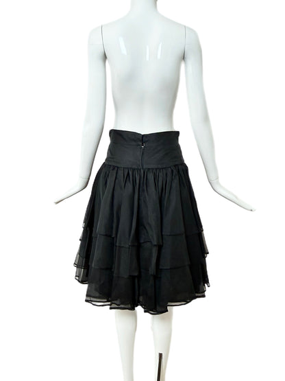 EAVIS & BROWN 80's/90's Vintage Black Silk Tiered Knee Length Skirt