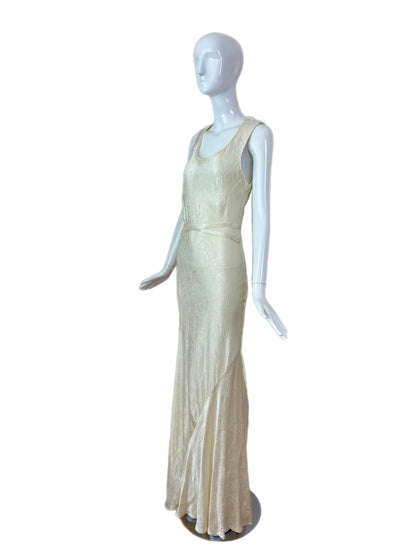 LES HABITUDES 1996 Vintage Buttercream Bias Cut Crinkle Effect Gown