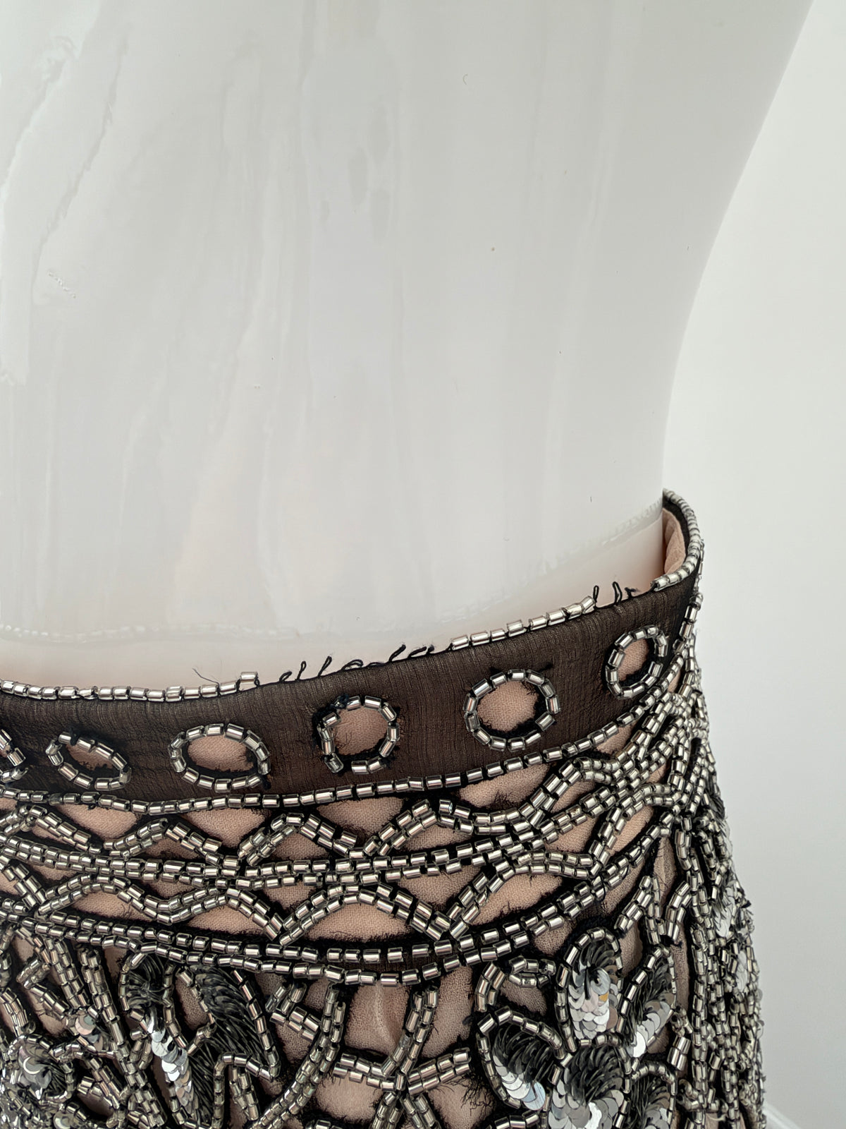 Eavis & Brown Vintage Hand-Beaded Silk Silver Embellished Skirt Set