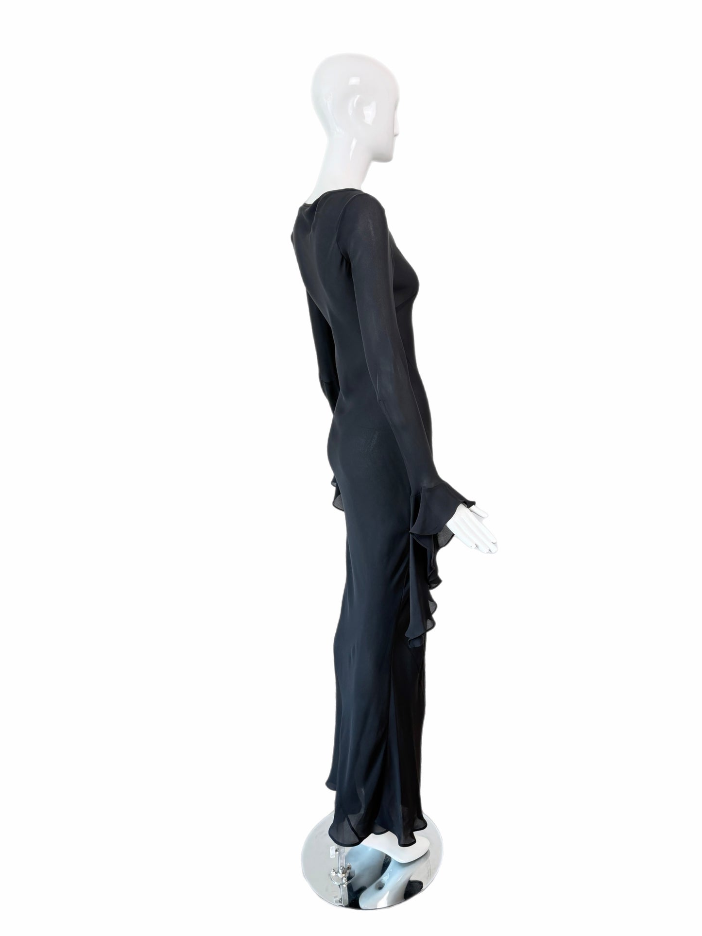 MARIA GRACHVOGEL Vintage Dramatic Sleeve Black Silk Evening Gown