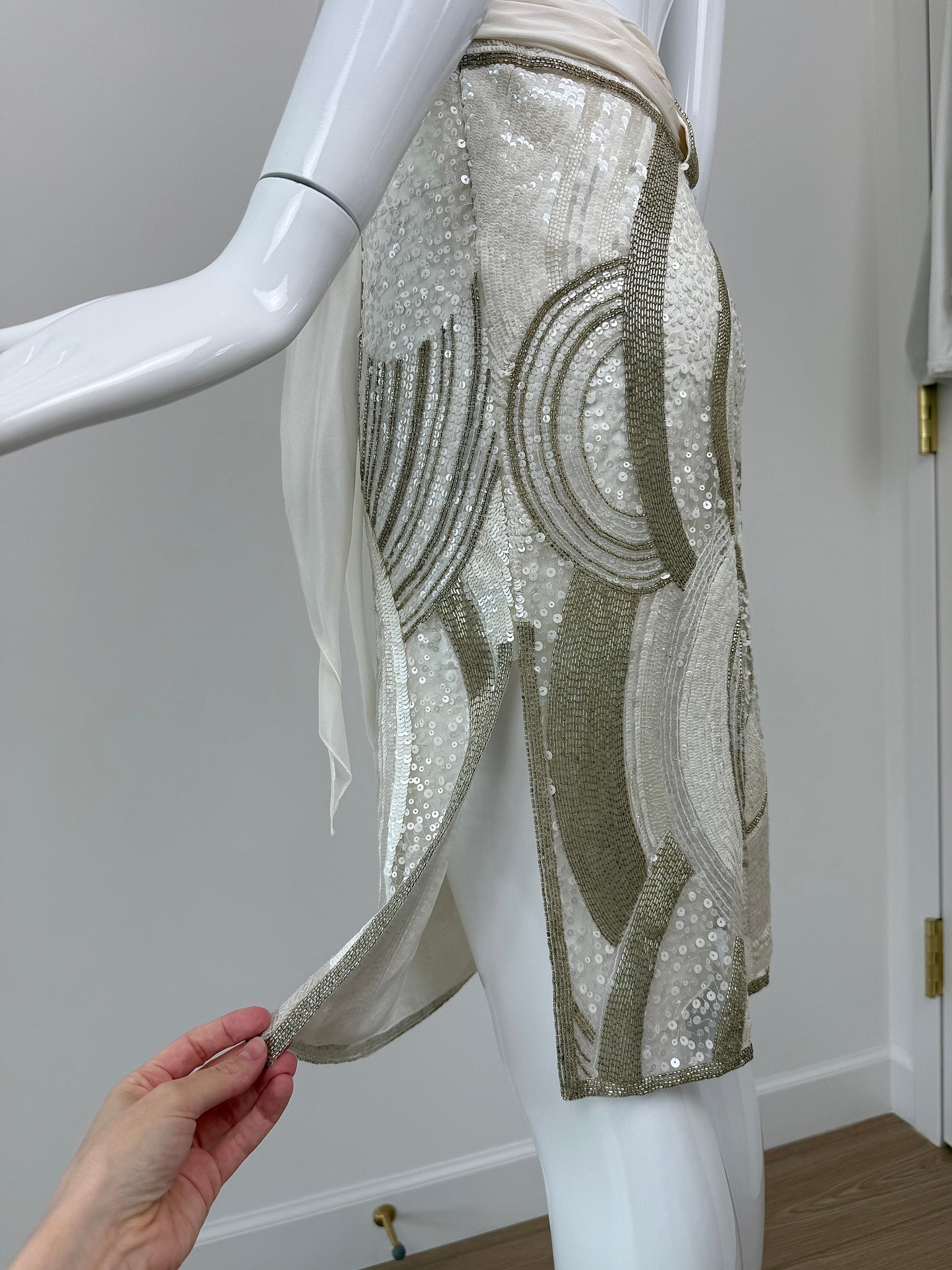 VALENTINO 2005 Vintage White + Gold Beaded Skirt